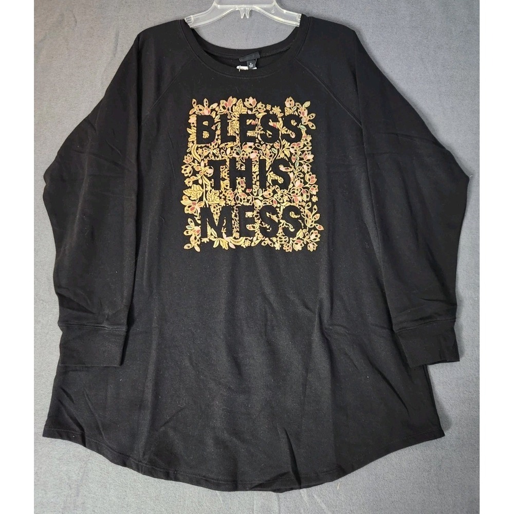 Torrid Tunic Sweatshirt Bless‎ This Mess Black Graphic Print Fall Spirit 2X NWT